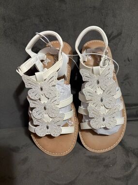 Girls White Butterfly Glitter Strap Sandals